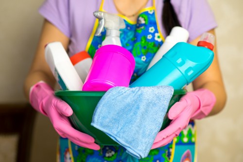 Carpet cleaning safety policy with team assessing risks