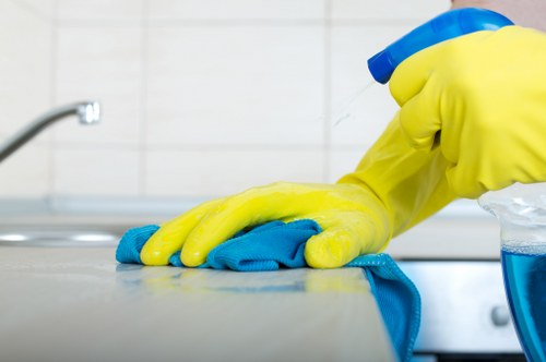 Technician inspecting carpet fibres before treatment