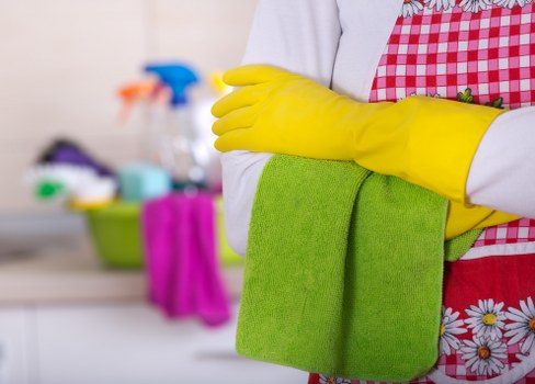 Professional carpet cleaning safety practices with PPE and careful procedures